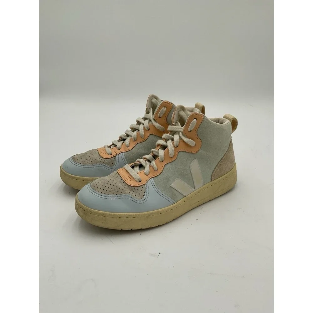 VEJA V-15 Shoes Women 7.5 Multicolor Soft Leather High Top Lace Up Retro Sneaker